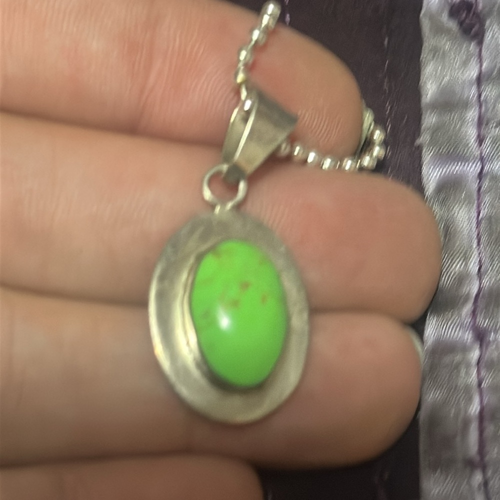Small Gaspeite Pendent 22 inch sterling chain